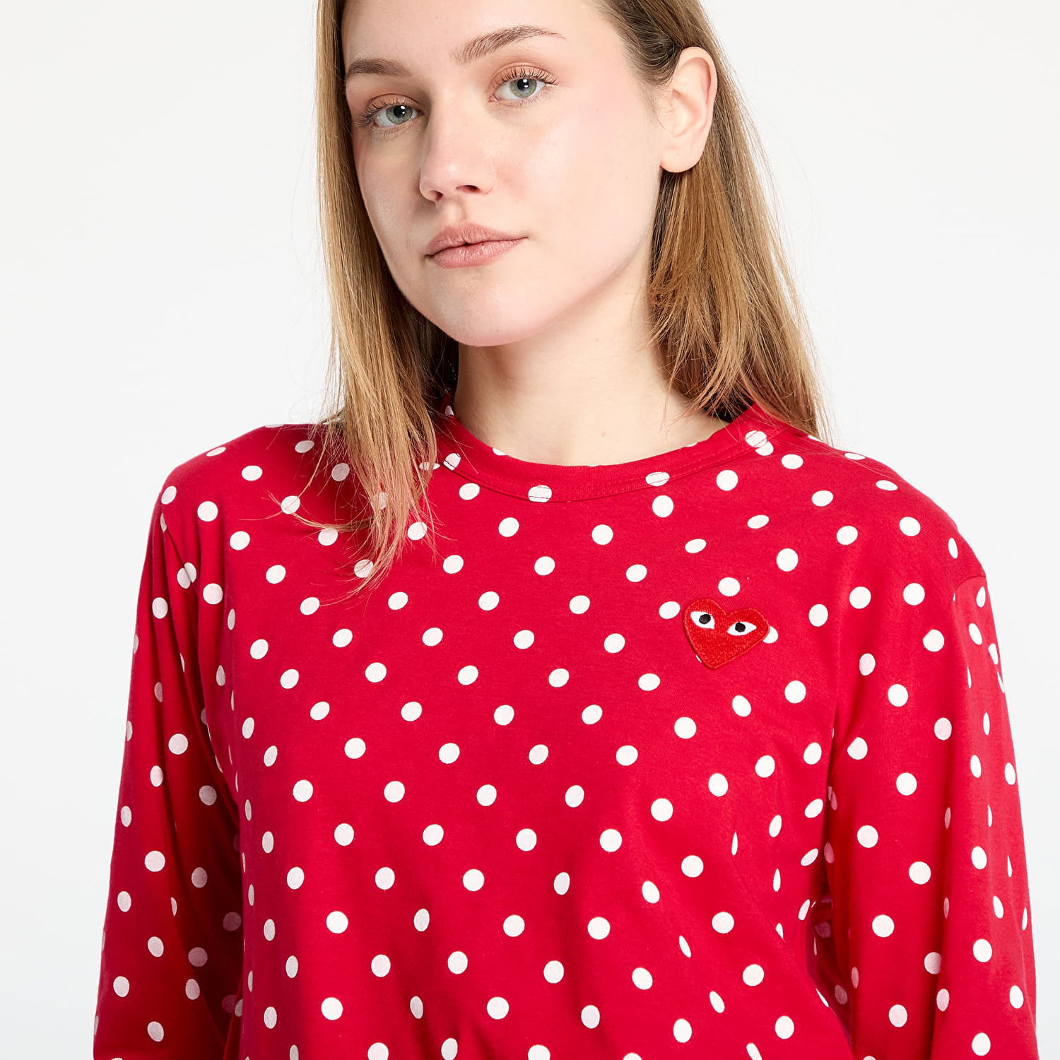 Tričko Comme des Garçons Play Heart Logo Long Sleeve Dotted T-Shirt Červená | AX-T166 RED, 1