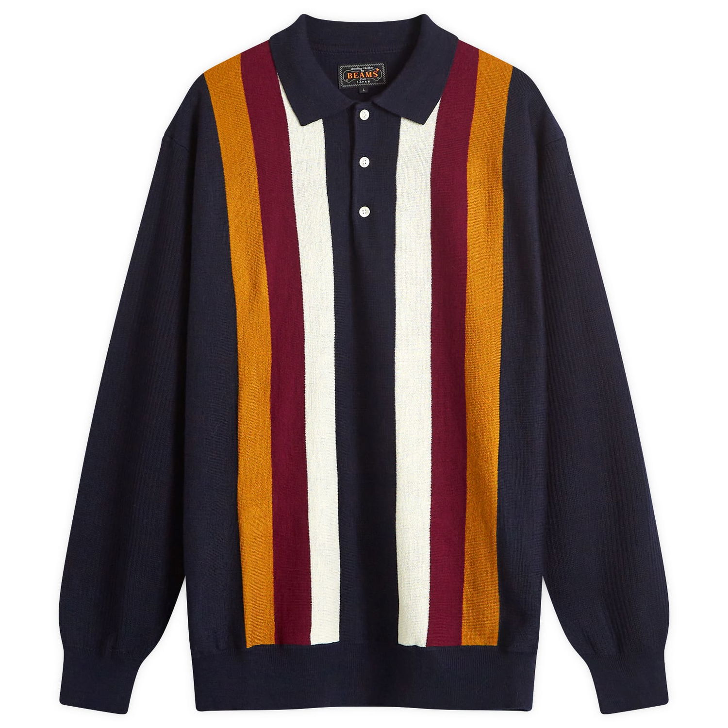 Sveter BEAMS Plus Long Sleeve Knit Polo Navy | 3812-0027-156-79, 0