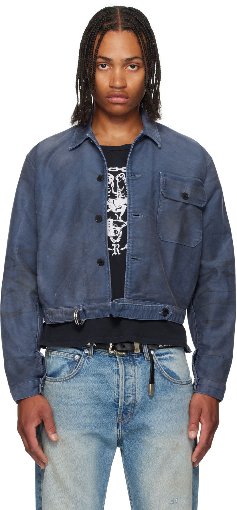 Bunda Enfants Riches Déprimés Enfants Riches Déprimés Denis Cropped Button-Up Jacket Modrá | 030-529