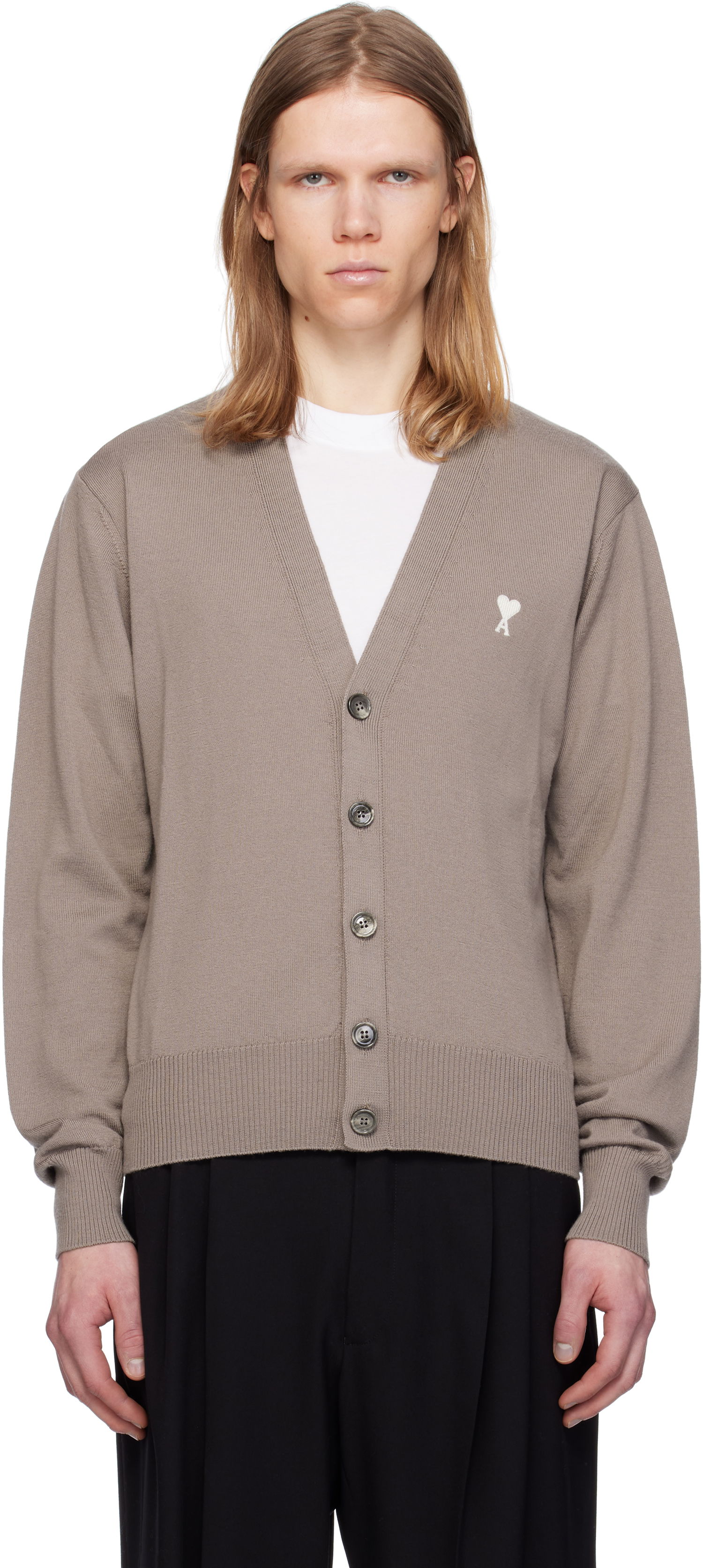 Sveter AMI AMI Paris De Coeur Cardigan Hnedá | HKC121.KN0025, 0