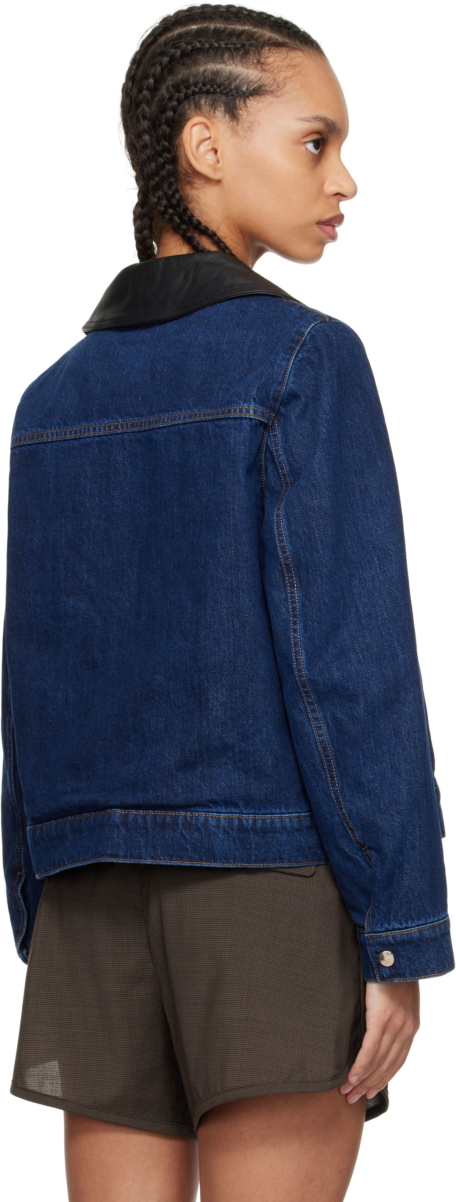 Wales Bonner Denim Jacket with Faux Leather Collar