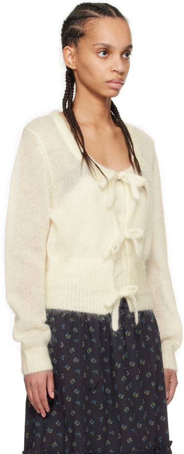 Sveter GANNI Fuzzy Tie String Cardigan Biela | K2343, 1