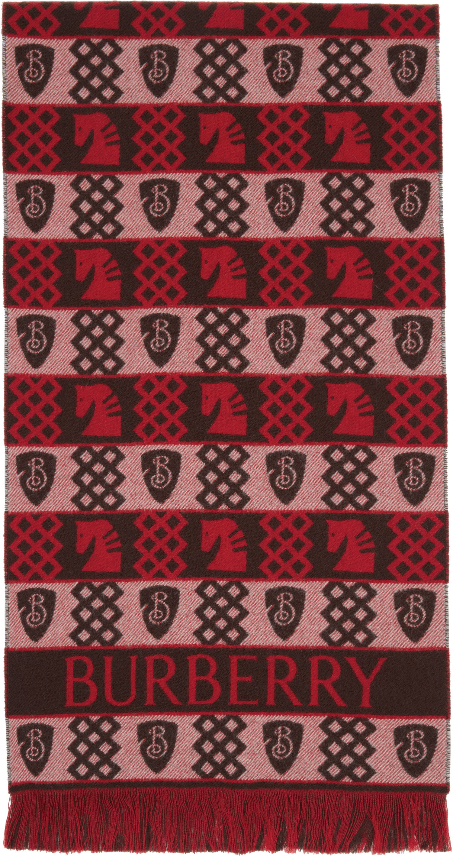 Šál Burberry Burberry Chess Fair Isle Wool Scarf Červená | 8115320, 0