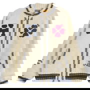 Varsity H Patch Clover Embroidered Zip-Up Knit Cardigan Large