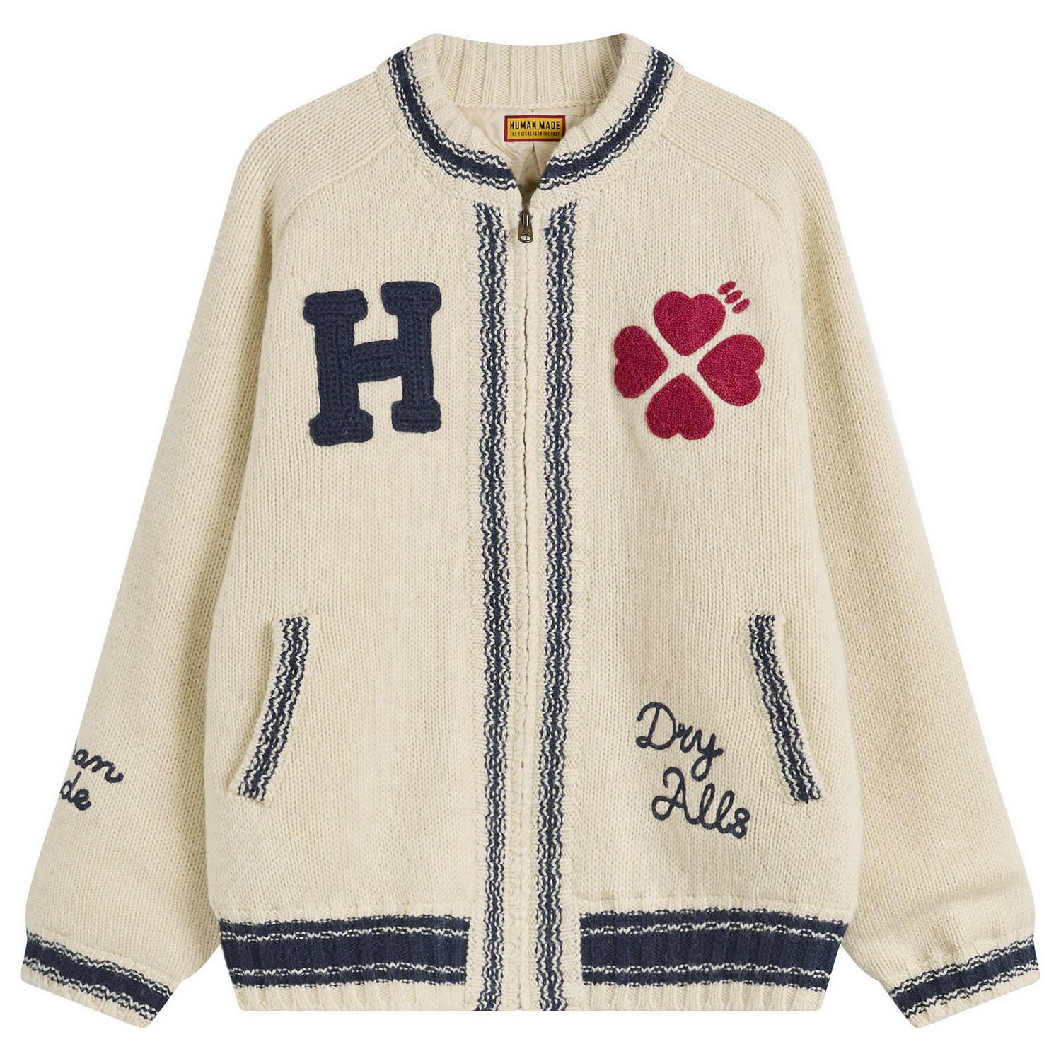Sveter Human Made Varsity H Patch Clover Embroidered Zip-Up Knit Cardigan Large Rôznofarebný | HM30CS020-WHT, 0