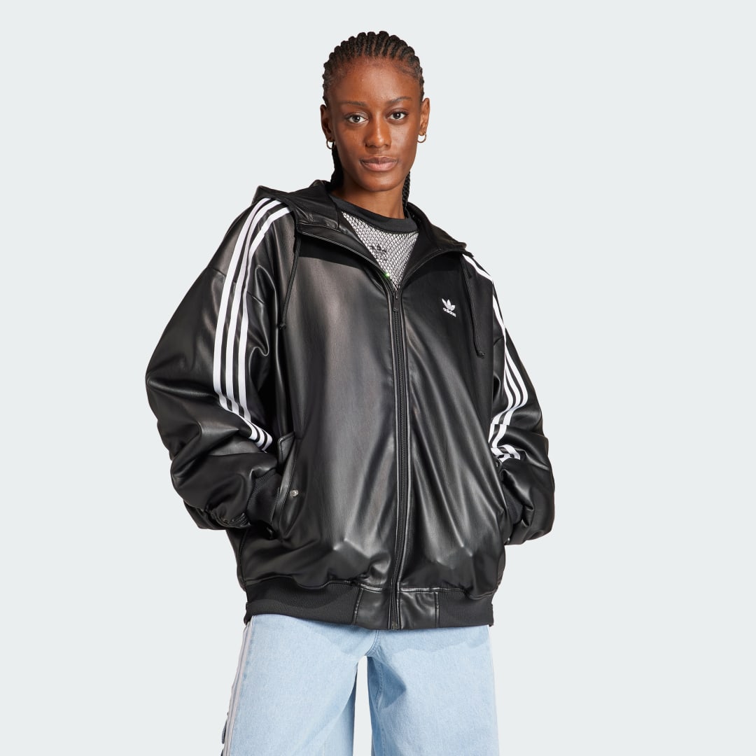 Bunda adidas Originals Adilenium Oversized Faux Leather Jacket Čierna | IV9328, 0
