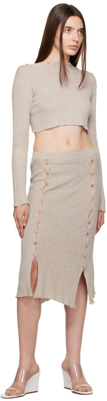 Sveter Baserange Baserange Birgi Ribbed Cropped Sweater Béžová | KBIS-LM-AU23, 3