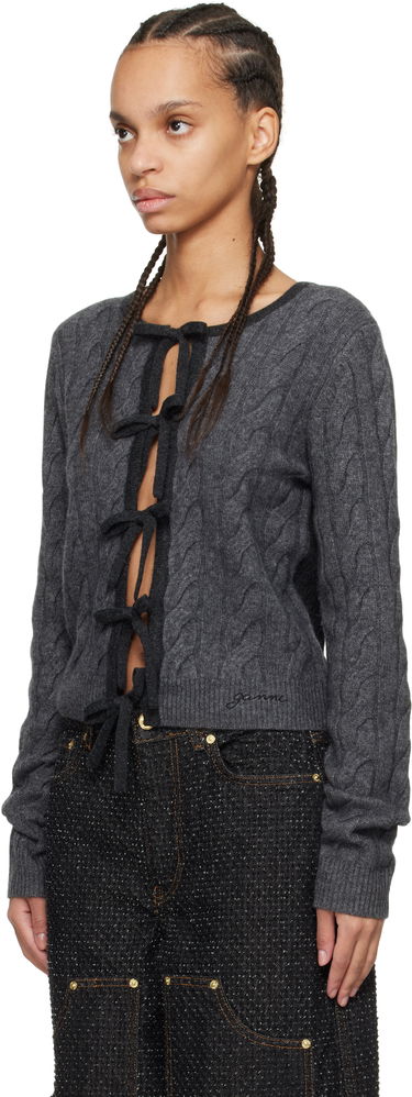 Sveter GANNI Ganni Cashmere Blend Tie Front Cardigan Šedá | K2413, 3