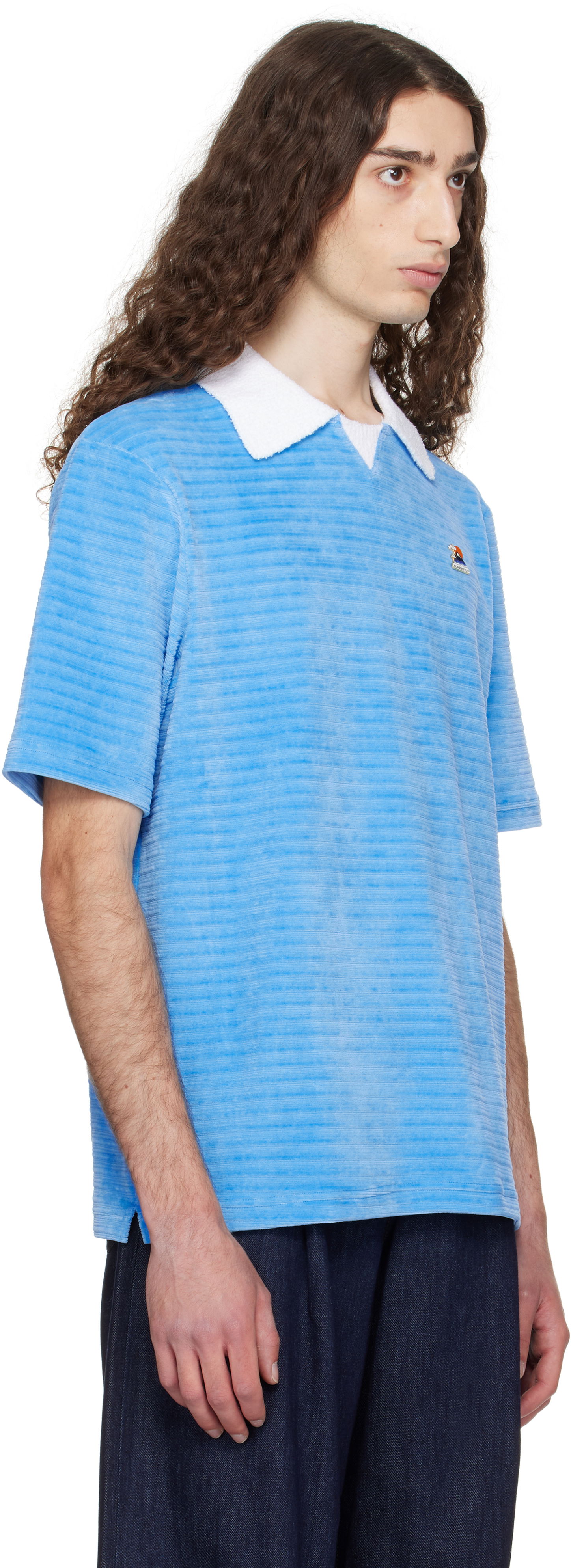 Polo tričko Casablanca Casablanca Velour Stripe Polo Modrá | MPF25-JTP-383-01, 1