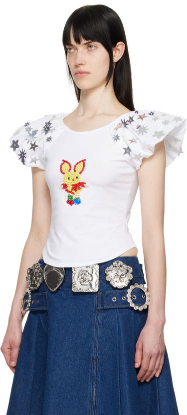 Tričko Chopova Lowena Chopova Lowena Angelica Beaded Star-Sleeve T-Shirt Biela | 2289, 3