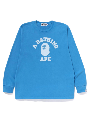Tričko BAPE Overdye College Relaxed Fit L/S Tee Modrá | 1J30-111-018
