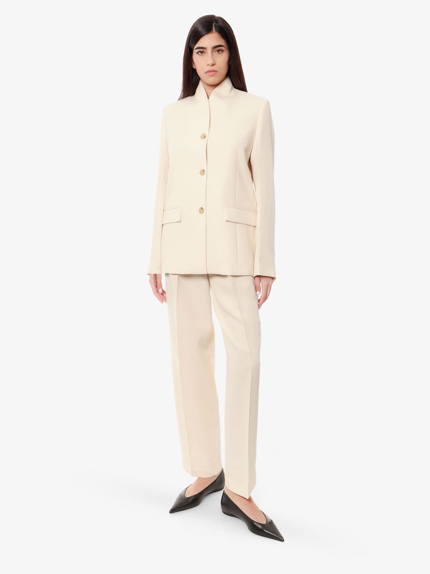 Bunda TOTEME Single-Breasted Band Collar Blazer Béžová | 241WRZ1063FB0065007, 1