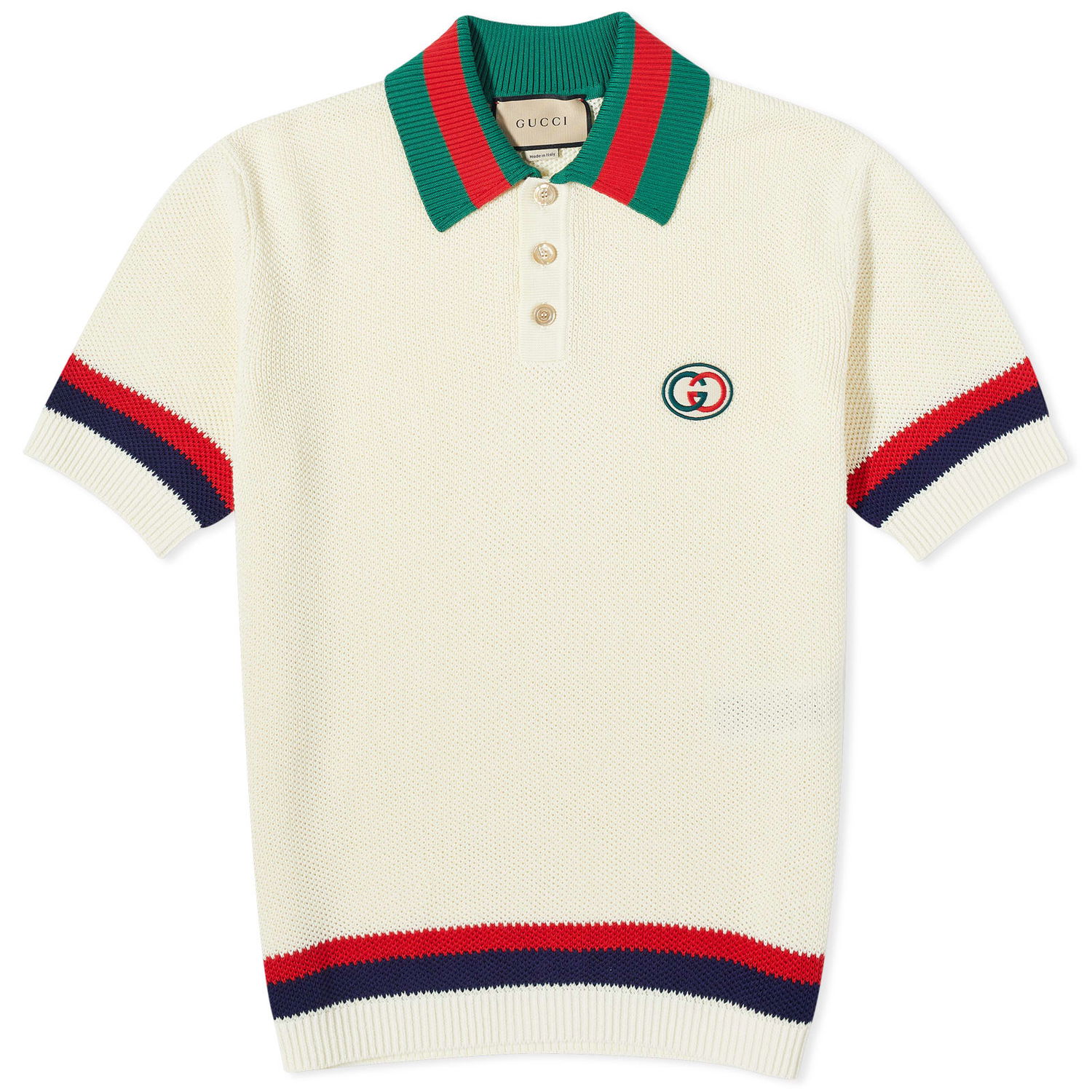 Polo tričko Gucci GG Logo Resort Knitted Polo Ivory/Red/Green Béžová | 739954-XKC9O-9275, 0