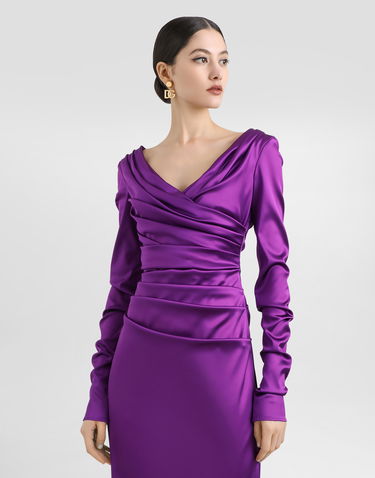 Šaty Dolce & Gabbana Dolce & Gabbana Stretch Satin Longuette Dress Fialová | F6DJFTFURHMF0571, 3