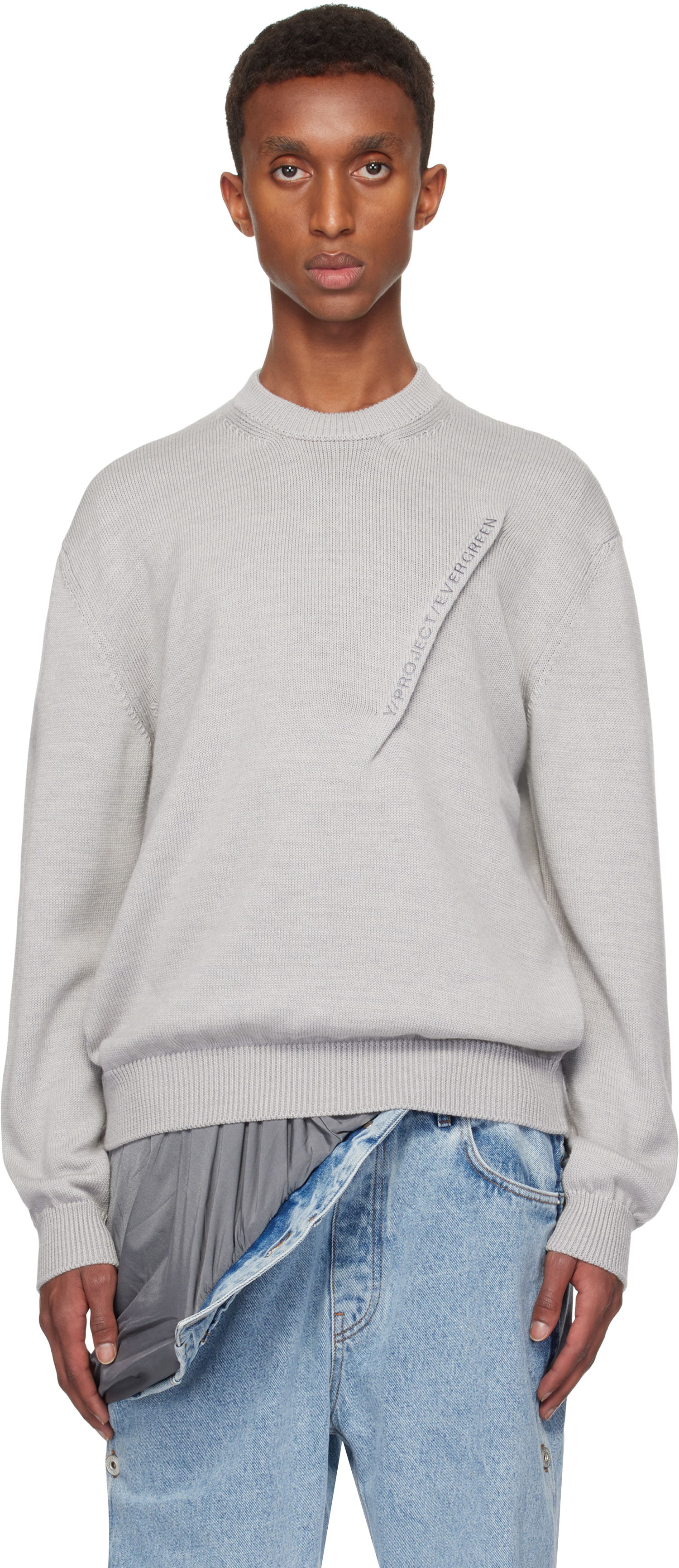 Sveter Y/PROJECT Crewneck Logo Sweater Šedá | 206SW011, 0