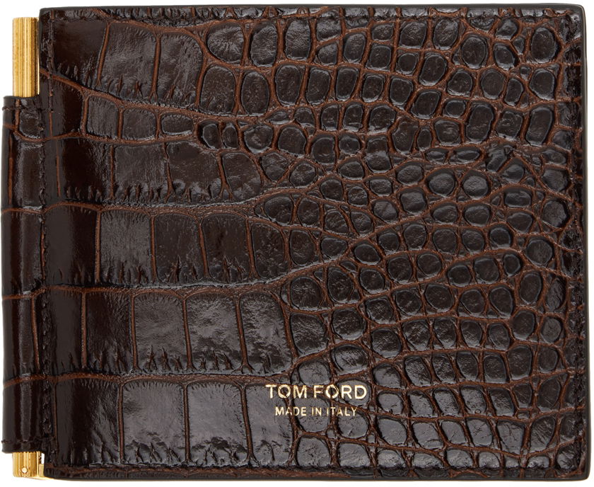 Brown Printed Croc Money Clip Wallet