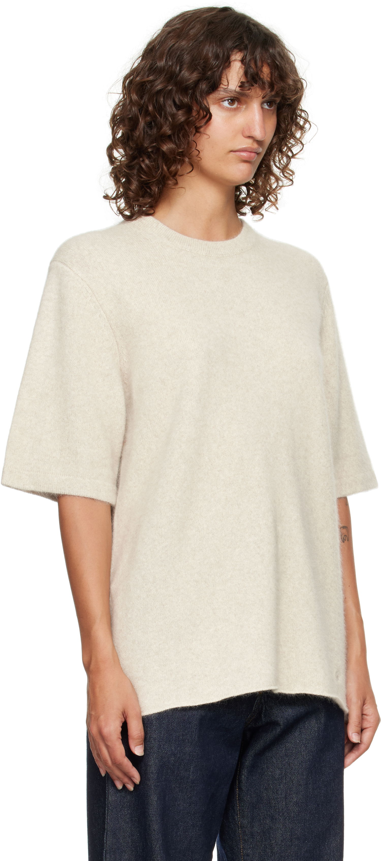 Sveter Loulou de Saison Loulou de Saison Raven Yak Blend Short Sleeve Sweater Béžová | RAVEN, 1