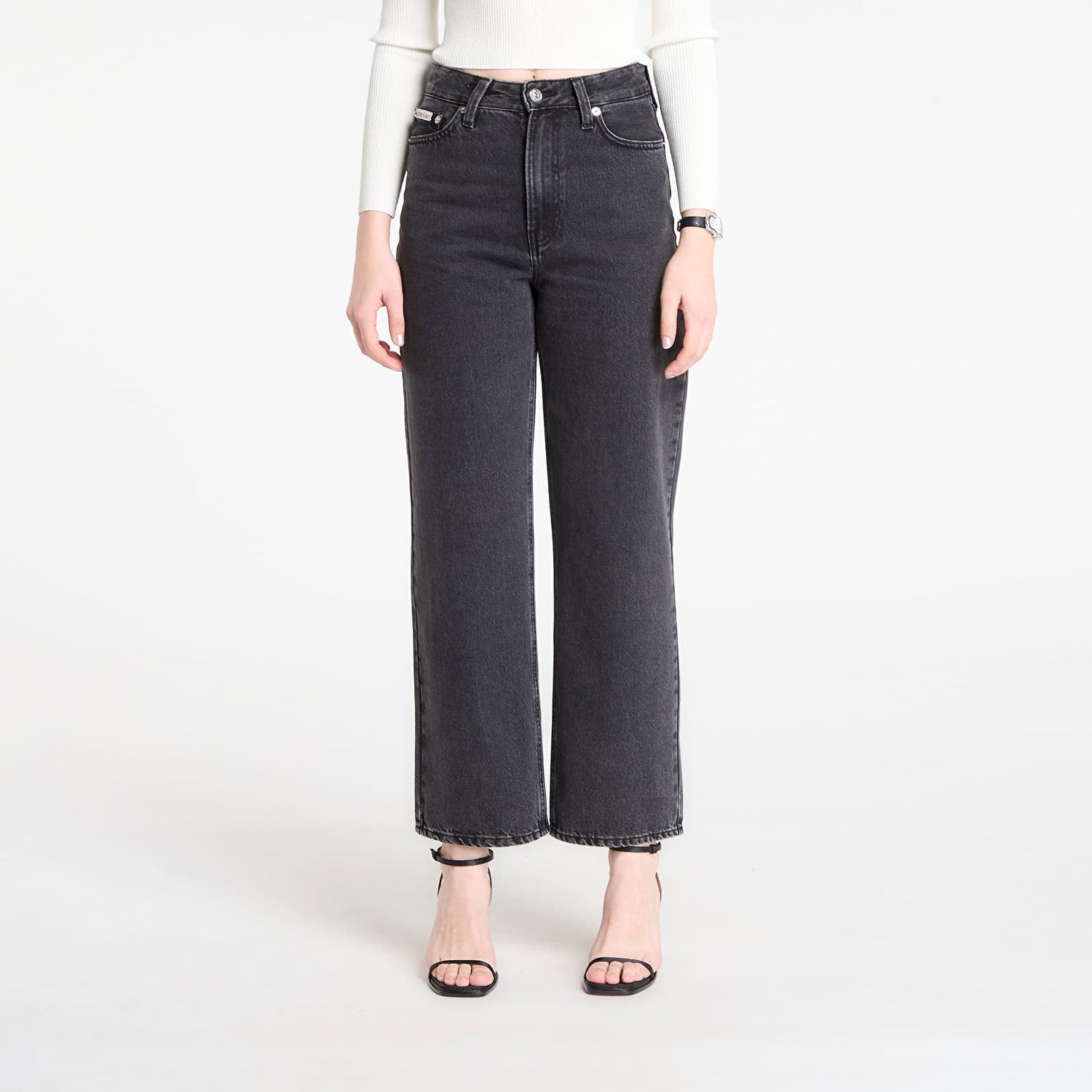 Džínsy CALVIN KLEIN High-Waisted Cropped Wide Leg Barrel Jeans Čierna | LV047E627G 846, 0