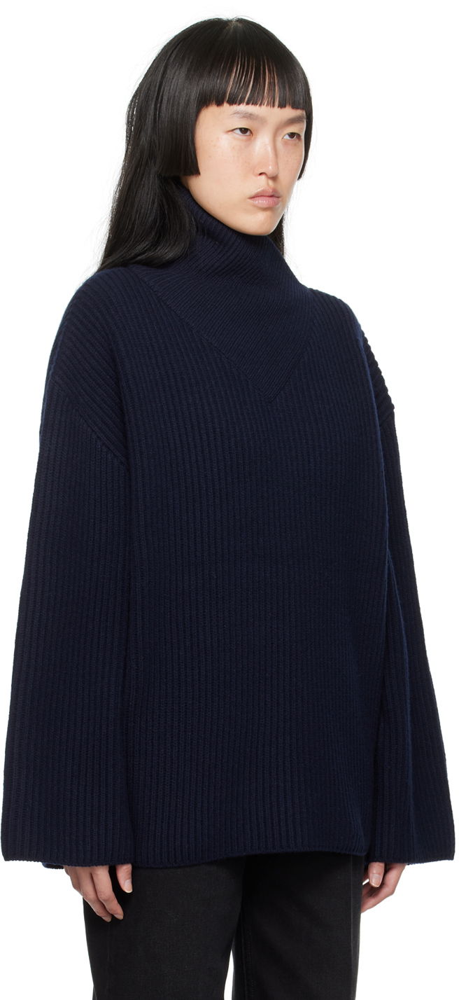 Sveter TOTEME Turtleneck Ribbed Wool-Blend Sweater Modrá | 234-WRTWTP160-YA0007, 1