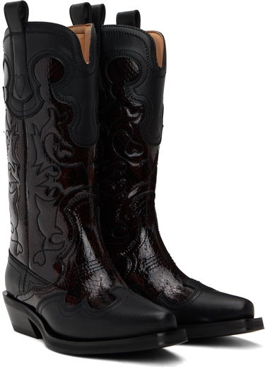 Oblečenie GANNI GANNI Mid Shaft Embroidered Western Boots Čierna | S2857, 3
