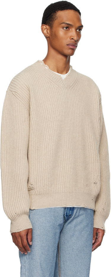 Sveter Maison Margiela MM6 Maison Margiela Ribbed Wool Knit V-Neck Sweater Hnedá | SH0HN0003 M13138, 4