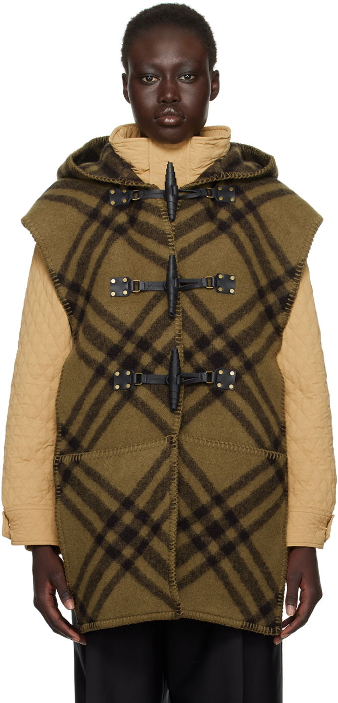 Vesta Burberry Burberry Check Wool Sleeveless Cape Zelené | 8096747, 0