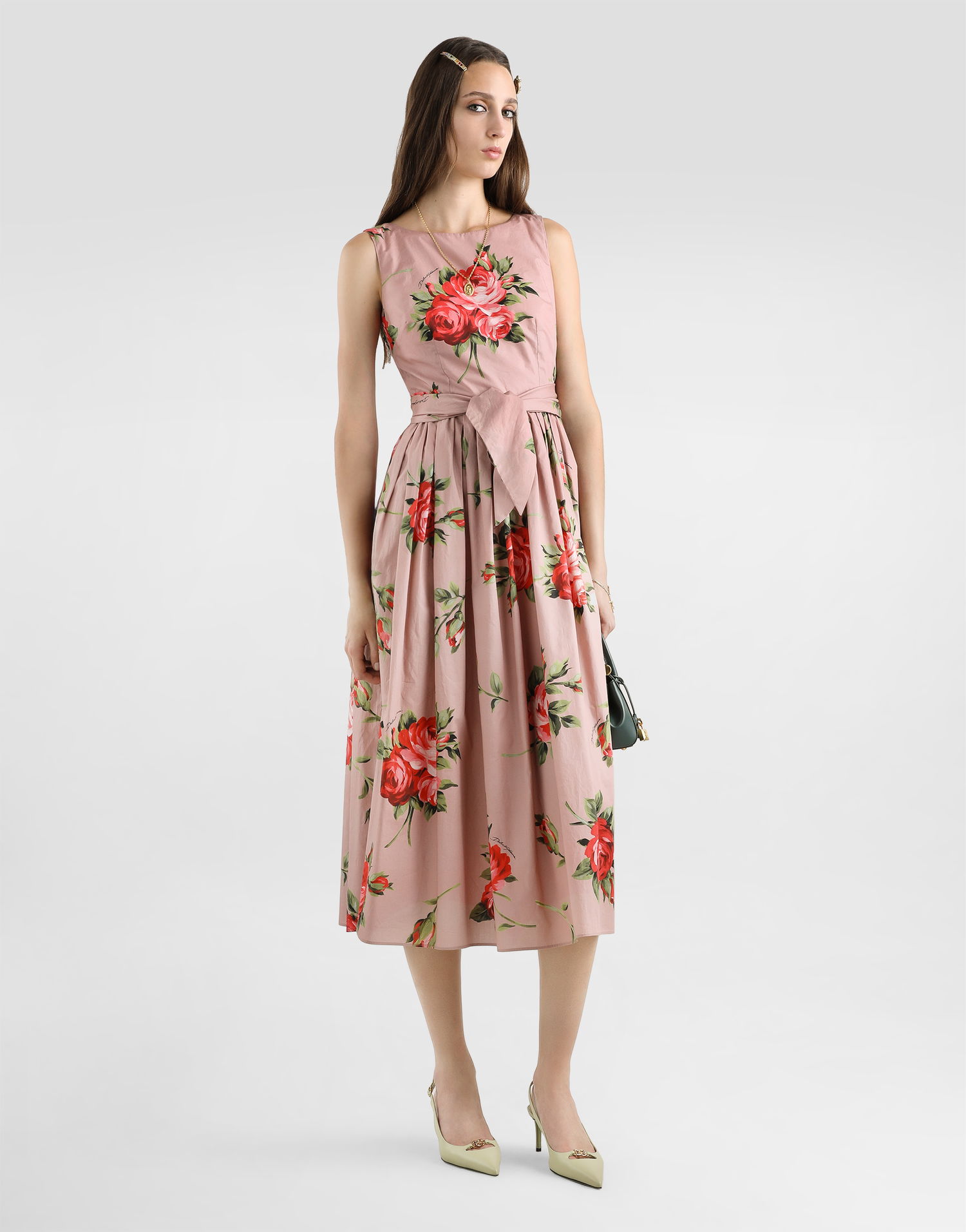Šaty Dolce & Gabbana Rose Bouquet-print Cotton Dress Ružová | F612PTHS5UTHF5ZN, 1