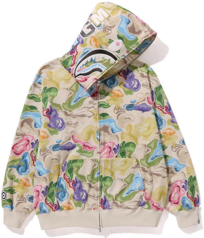 Mikina BAPE Art Camo Shark Full Zip Hoodie Zelené | 0ZXSWM115055L-MLT, 0