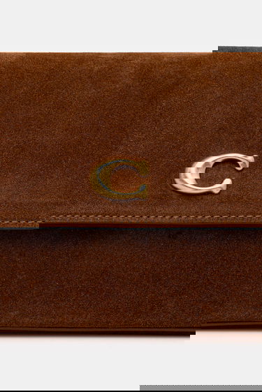 Taška cez rameno Coach Suede Flap Shoulder Bag with Gold-Tone C Logo Hnedá | CDD05, 3