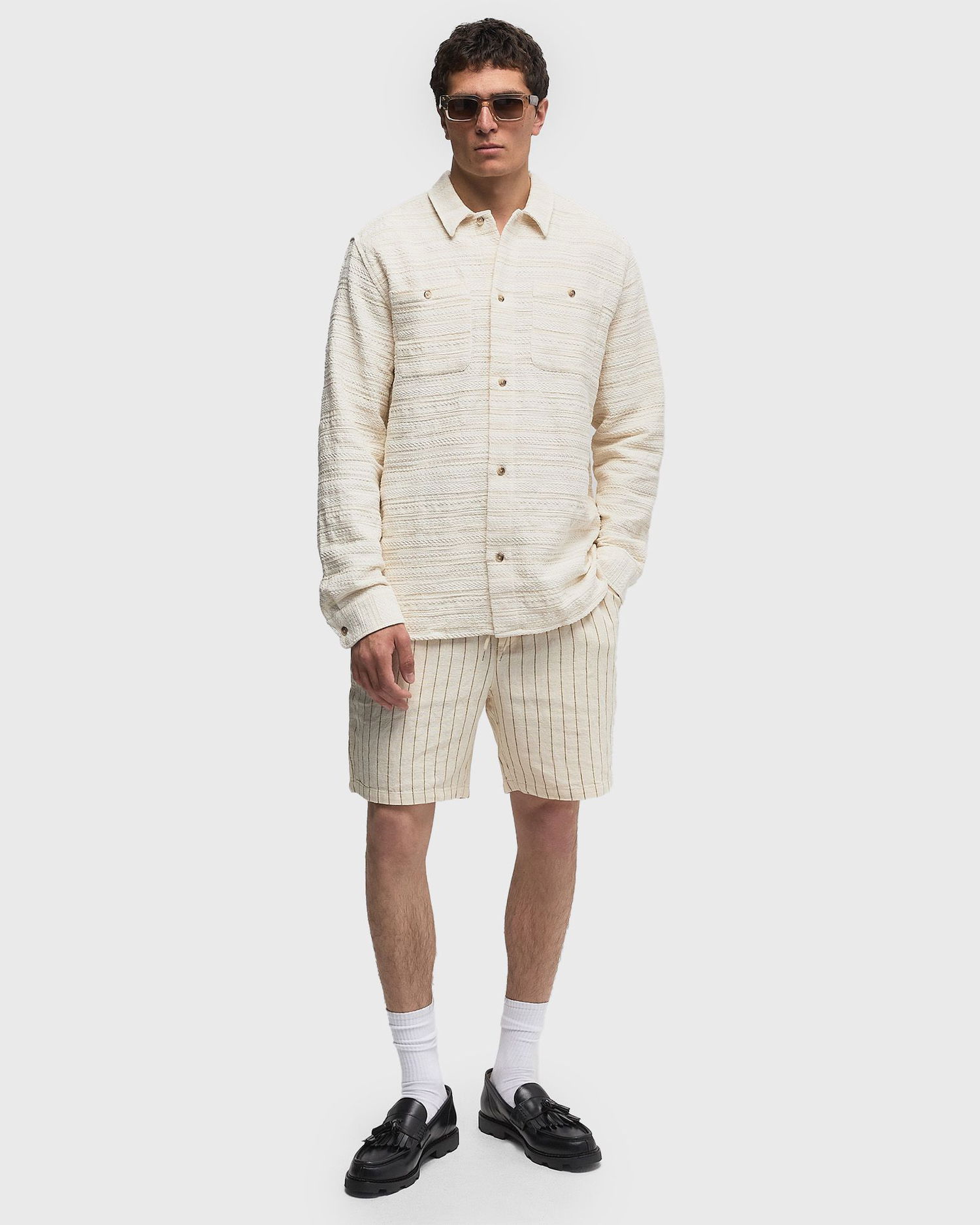 Košeľa Les Deux Jonas Stripe Overshirt Biela | 1000121-215, 1