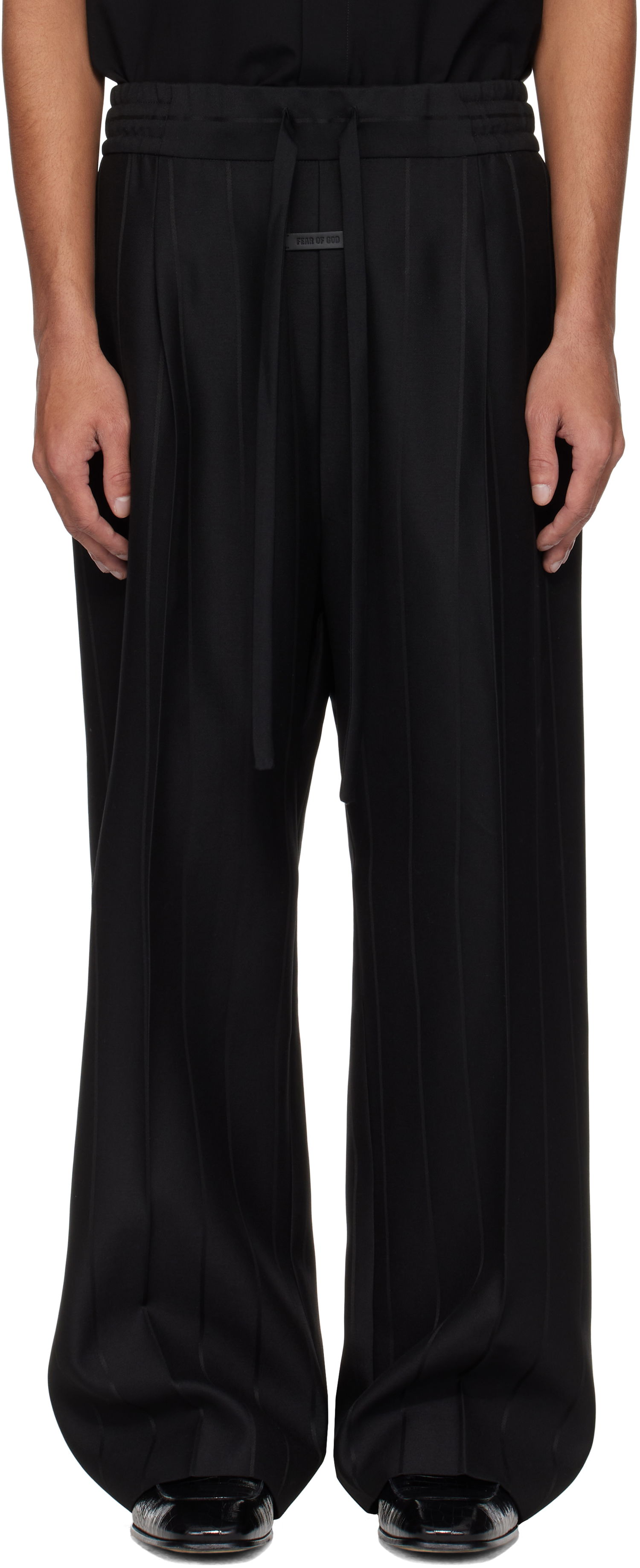 Nohavice Fear of God Fear of God Pinstripe Drawstring Wide Leg Trousers Čierna | FGE240-407TSWV, 0