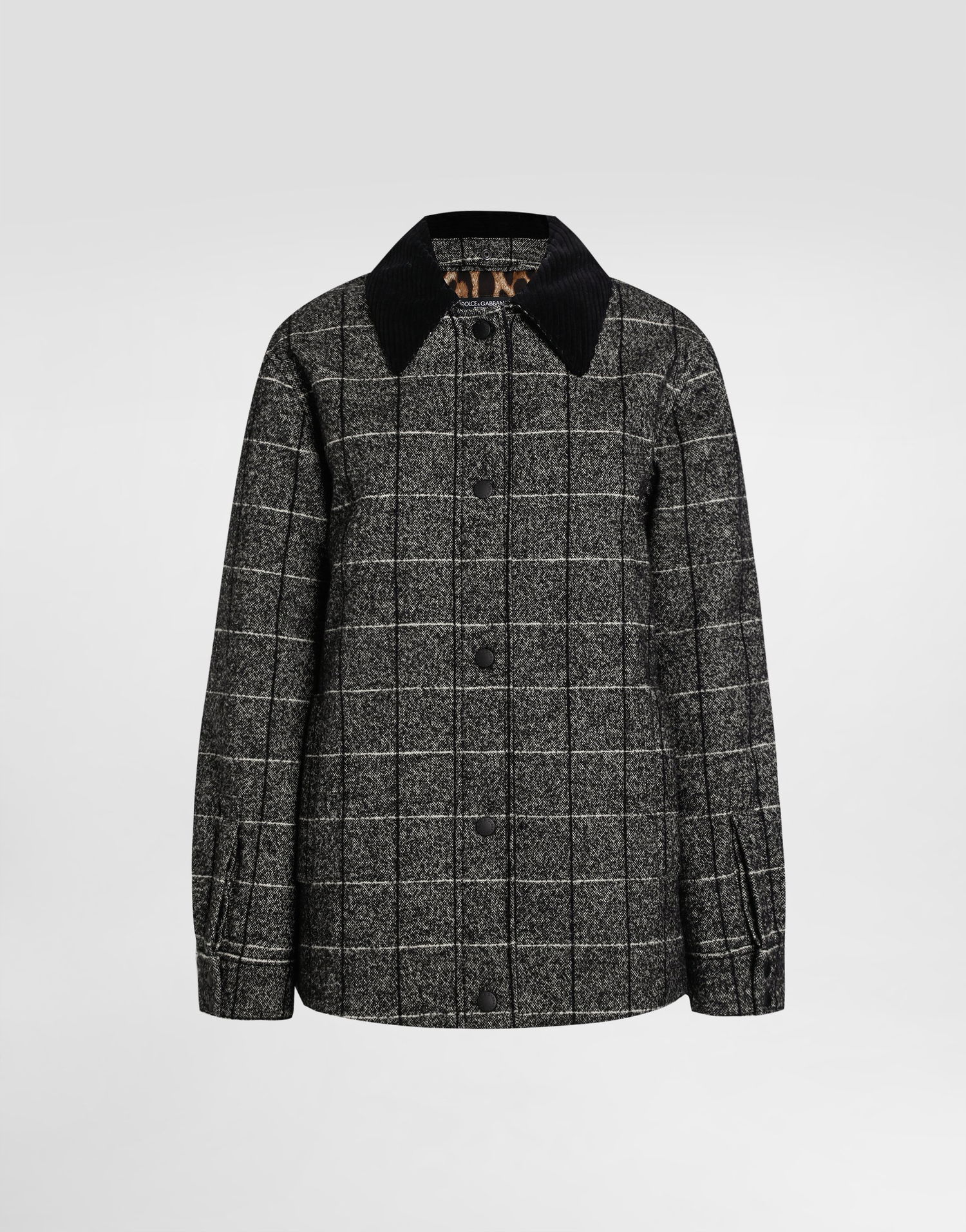 Bunda Dolce & Gabbana Dolce & Gabbana Checked Wool Jacket with Corduroy Collar Čierna | F9S86TGDC9GS8100, 0