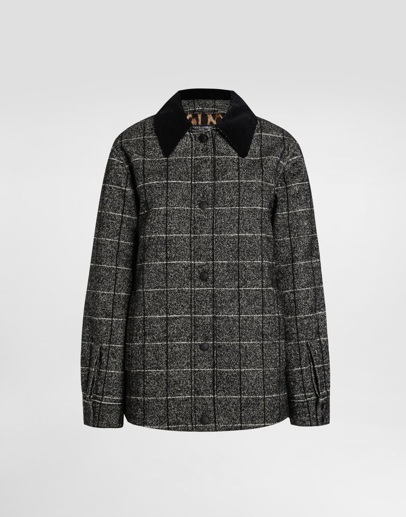 Bunda Dolce & Gabbana Dolce & Gabbana Checked Wool Jacket with Corduroy Collar Čierna | F9S86TGDC9GS8100