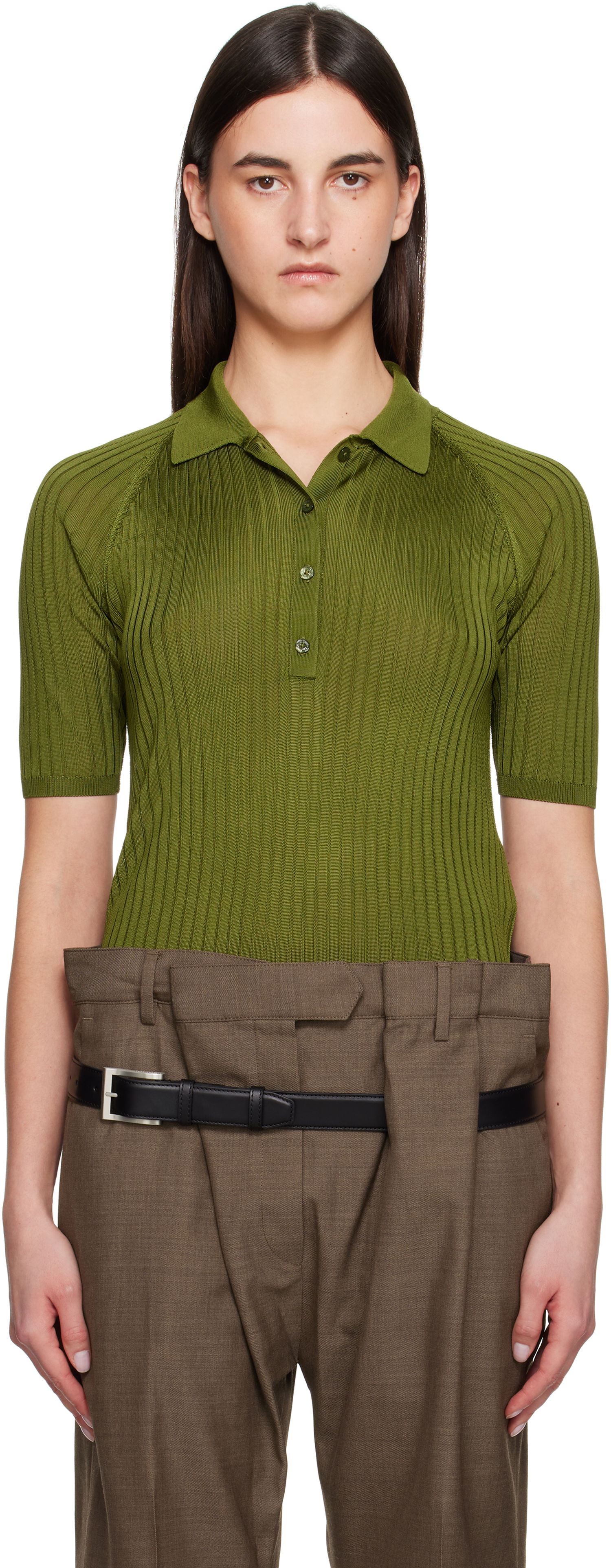 Polo tričko Acne Studios Acne Studios Silk Knit Polo Zelené | A60581-, 0