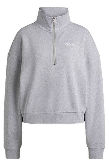 Mikina BOSS Cotton Terry Zip-Neck Sweatshirt Šedá | 50531192