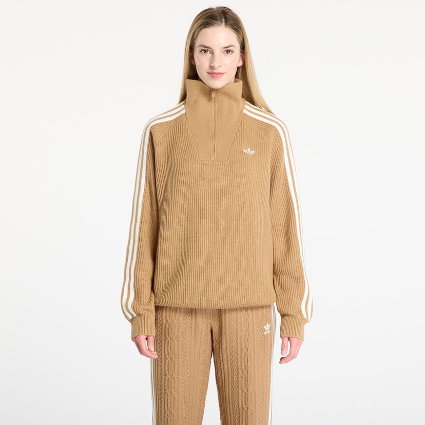 Sveter adidas Originals Ribbed Funnel Neck Quarter Zip Sweater Béžová | KS7787