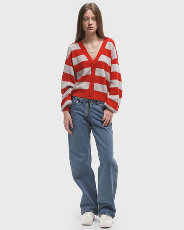 Sveter American Vintage Striped Knit Cardigan Červená | RAX19BE25-GRIS-CHINE-RAYE-FRAISE, 1