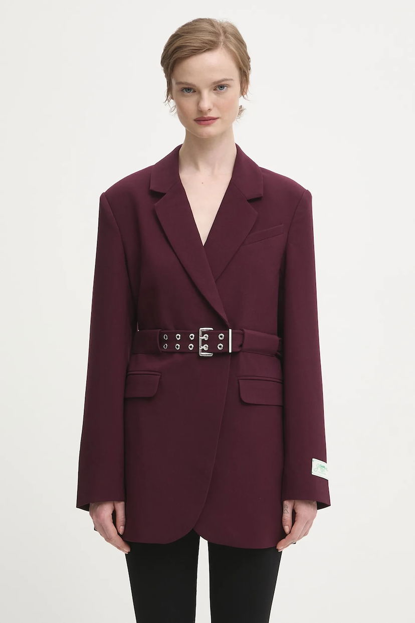 Bunda GANNI Future Twill Suiting Belted Blazer Vínová | W0403