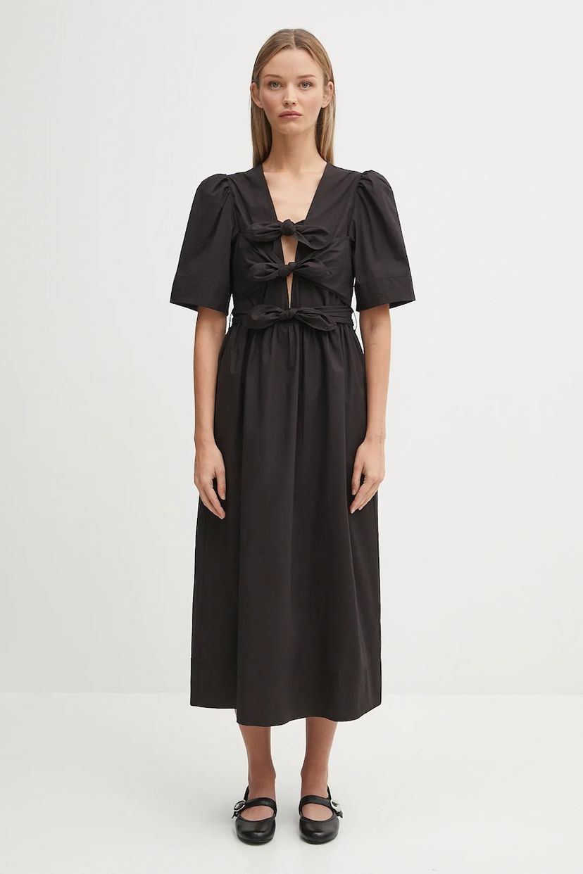 Šaty GANNI GANNI Stretch Cotton Tie Strap Midi Dress Čierna | W0842