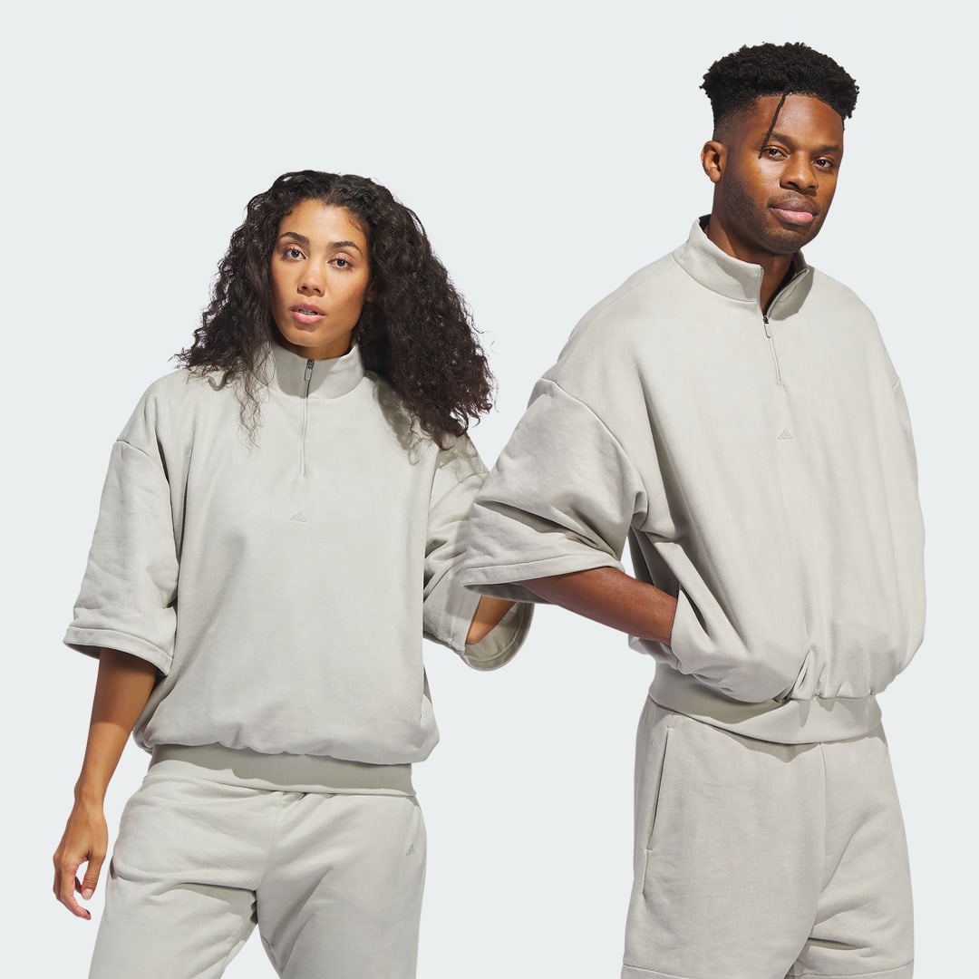 Sveter adidas Performance Basketball Sueded 3/4 Half-Zip Crewneck Béžová | IN7712, 0