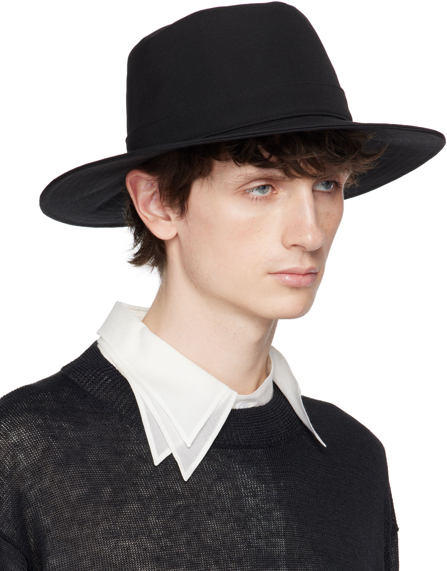 Klobúk Yohji Yamamoto Yohji Yamamoto Wool Gabardine Wide Brim Hat Čierna | HP-H08-100, 1