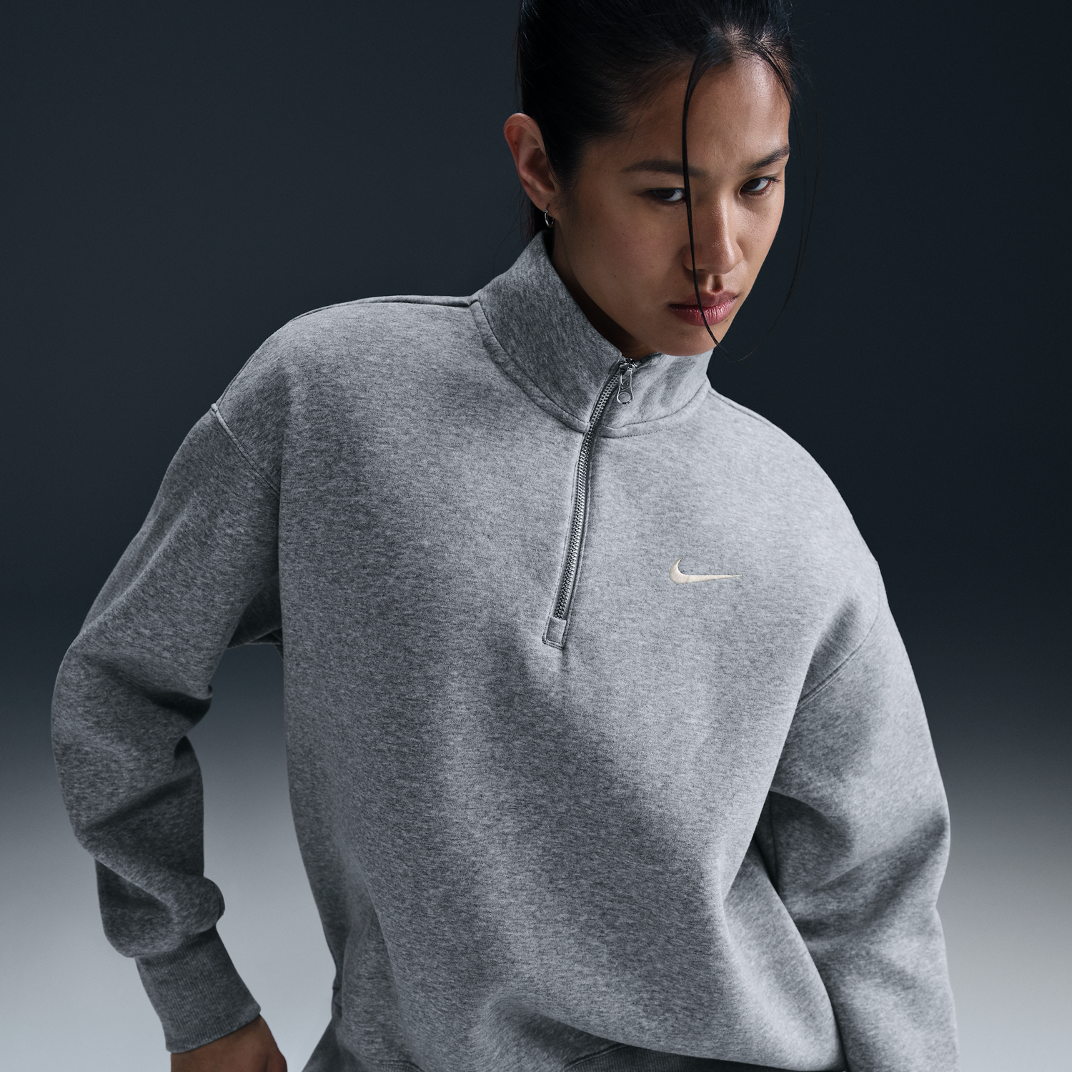 Sveter Nike Sportswear Phoenix Fleece Quarter-Zip Sweatshirt Šedá | HJ0931-063, 1