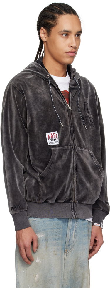 Mikina AAPE by A Bathing Ape AAPE by A Bathing Ape 'AAPE' Logo Velvet Zip-Up Hoodie Šedá | AAPSWMC339XXNBKL, 1