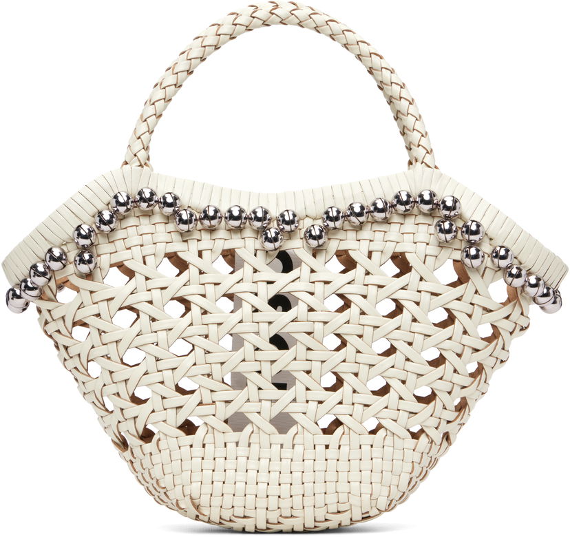 Kabelka OSOI Braided Handle Woven Lip Bag with Silver-Toned Beads Biela | 25SB06004292