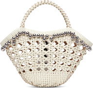 Braided Handle Woven Lip Bag with Silver-Toned Beads