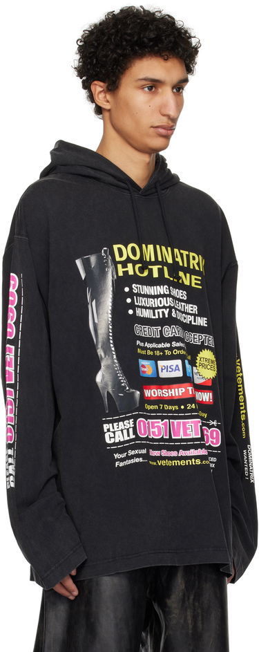 Mikina VETEMENTS Vetements 'Dominatrix Hotline' Jersey Hoodie Čierna | UA66HD880B, 1