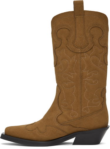 Oblečenie GANNI GANNI Mid Shaft Embroidered Western Boots Hnedá | S2742, 2