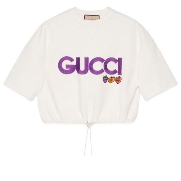 Crop Top Gucci Cotton Jersey Cropped Sweatshirt With Fruit Patch Biela | 773722-XJF8P-9088, 0