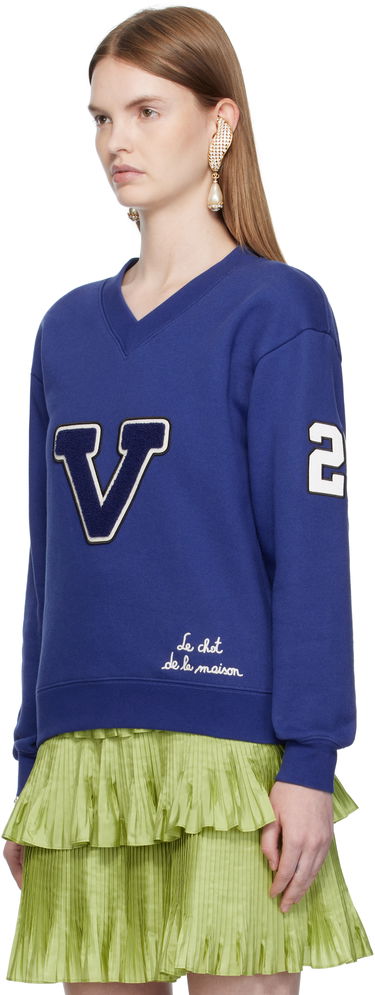 Mikina Valentino Valentino Embroidered Cotton V-Neck Sweatshirt Modrá | 7B3MF24V9KY, 3