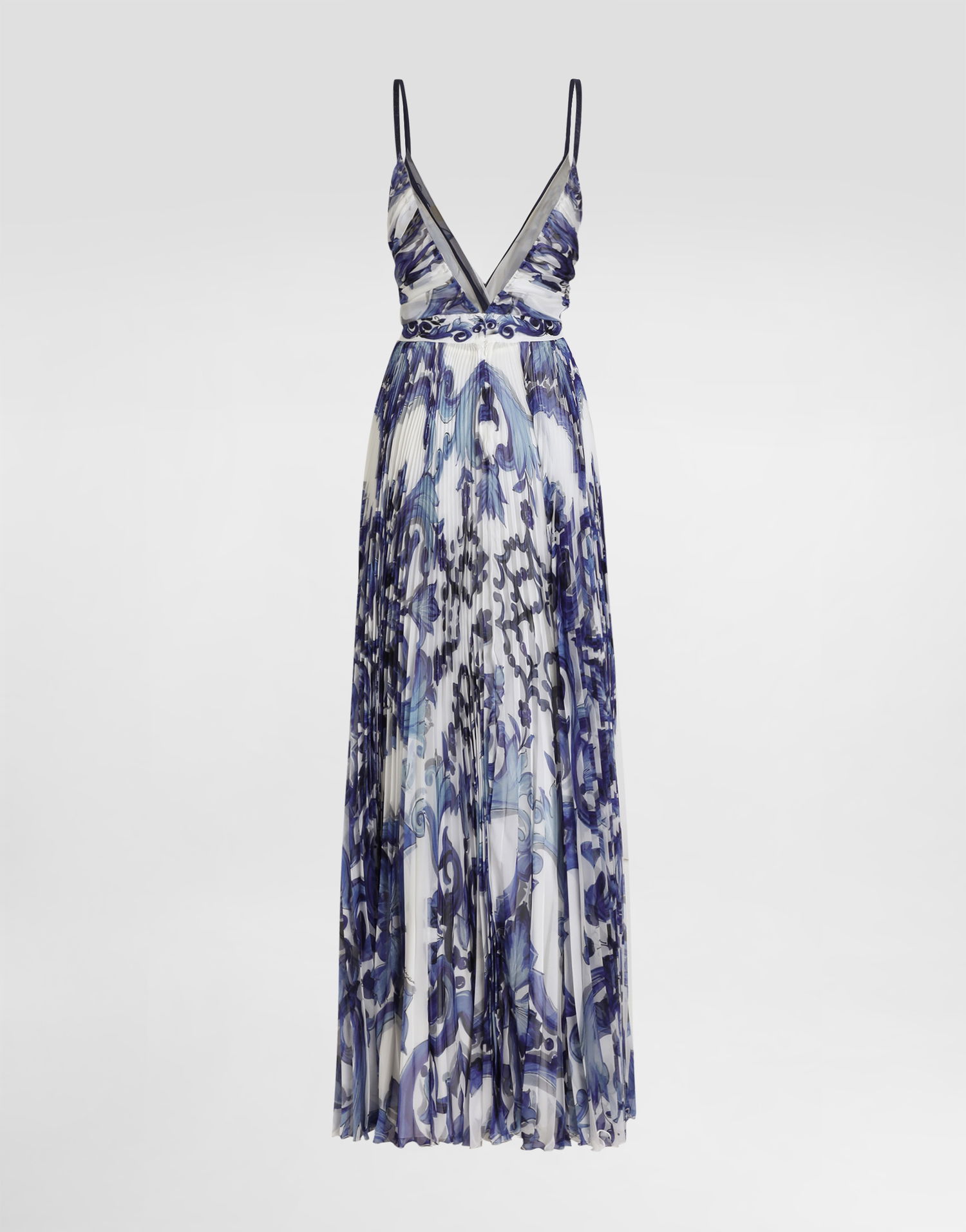 Šaty Dolce & Gabbana Dolce & Gabbana Majolica-Print Pleated Chiffon Dress Modrá | I6KH6WFSSK7HX3TN, 1